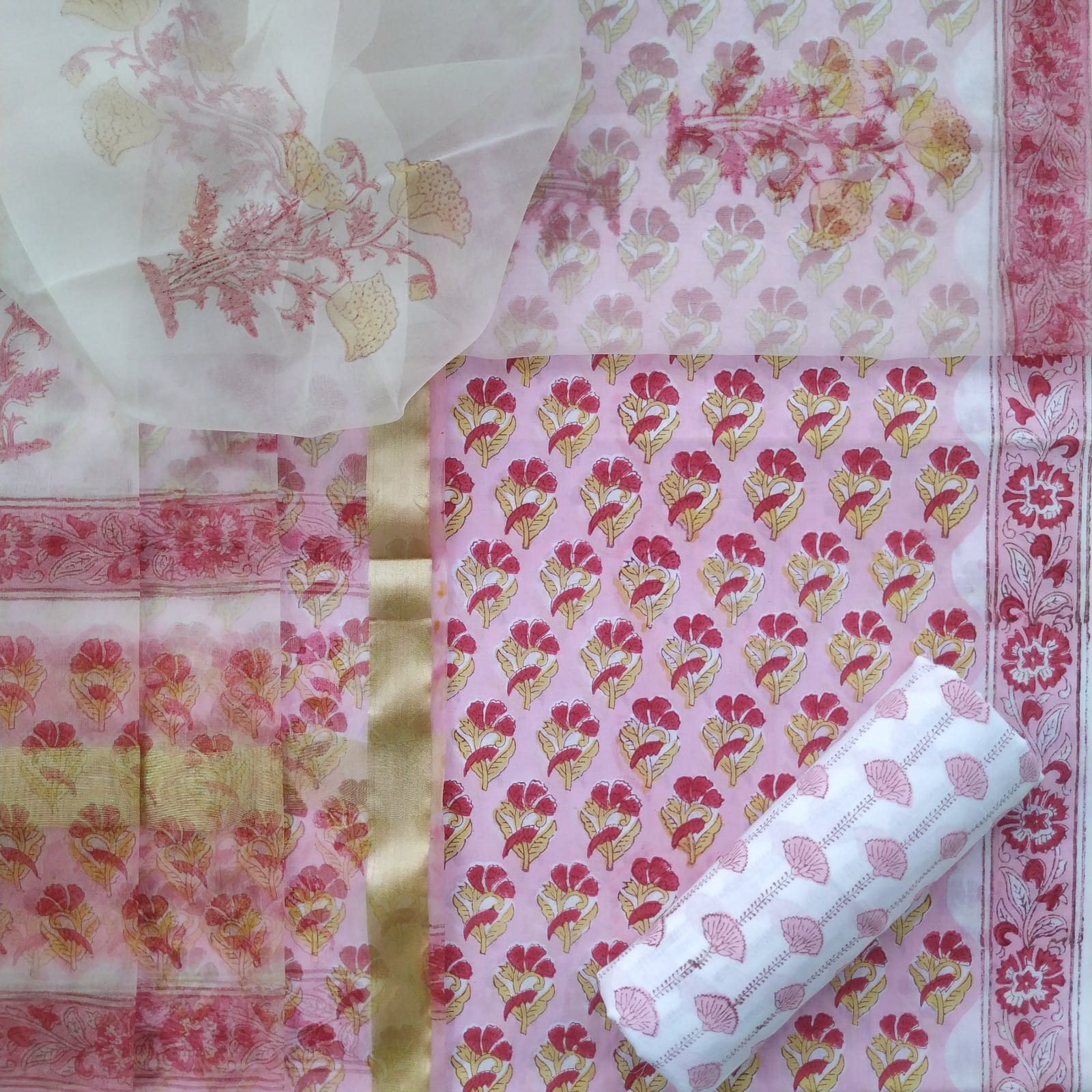 Shop hand block print cotton suits online shopping (ORG256)