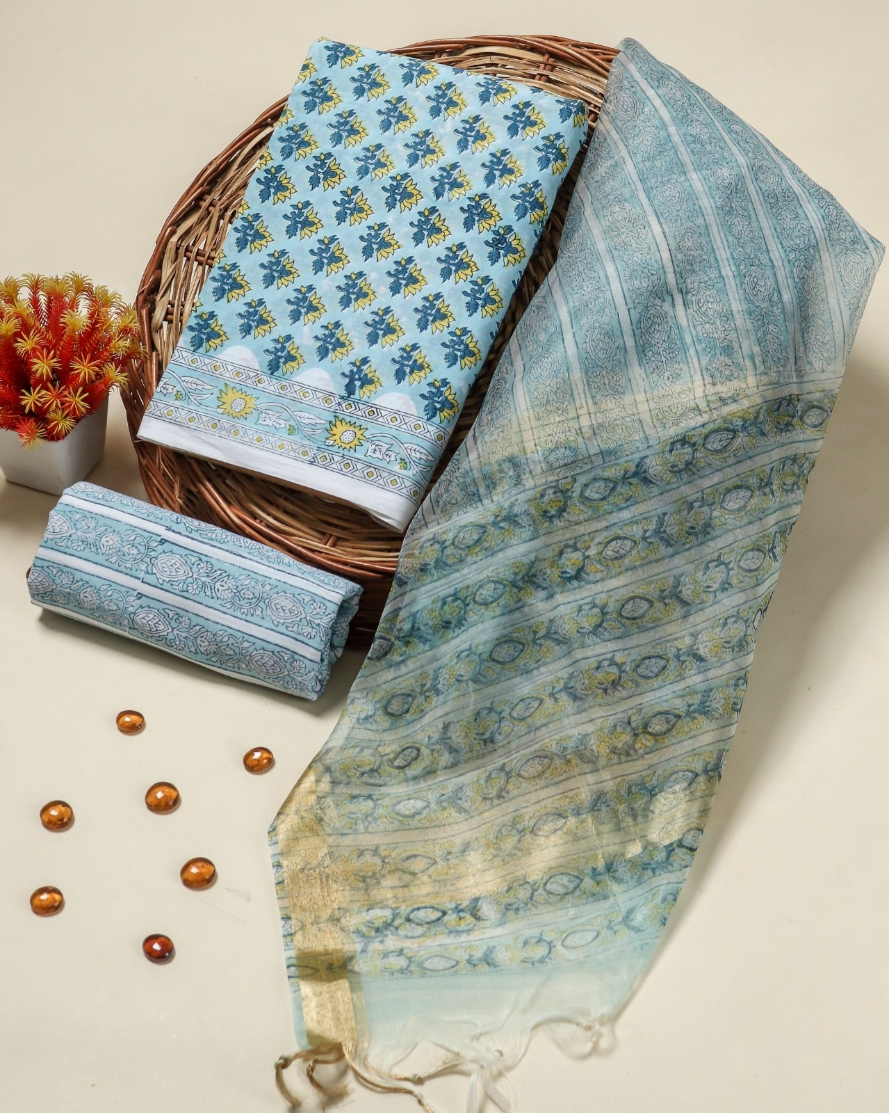 Shop organza dupatta cotton suit sets online (ORG260)