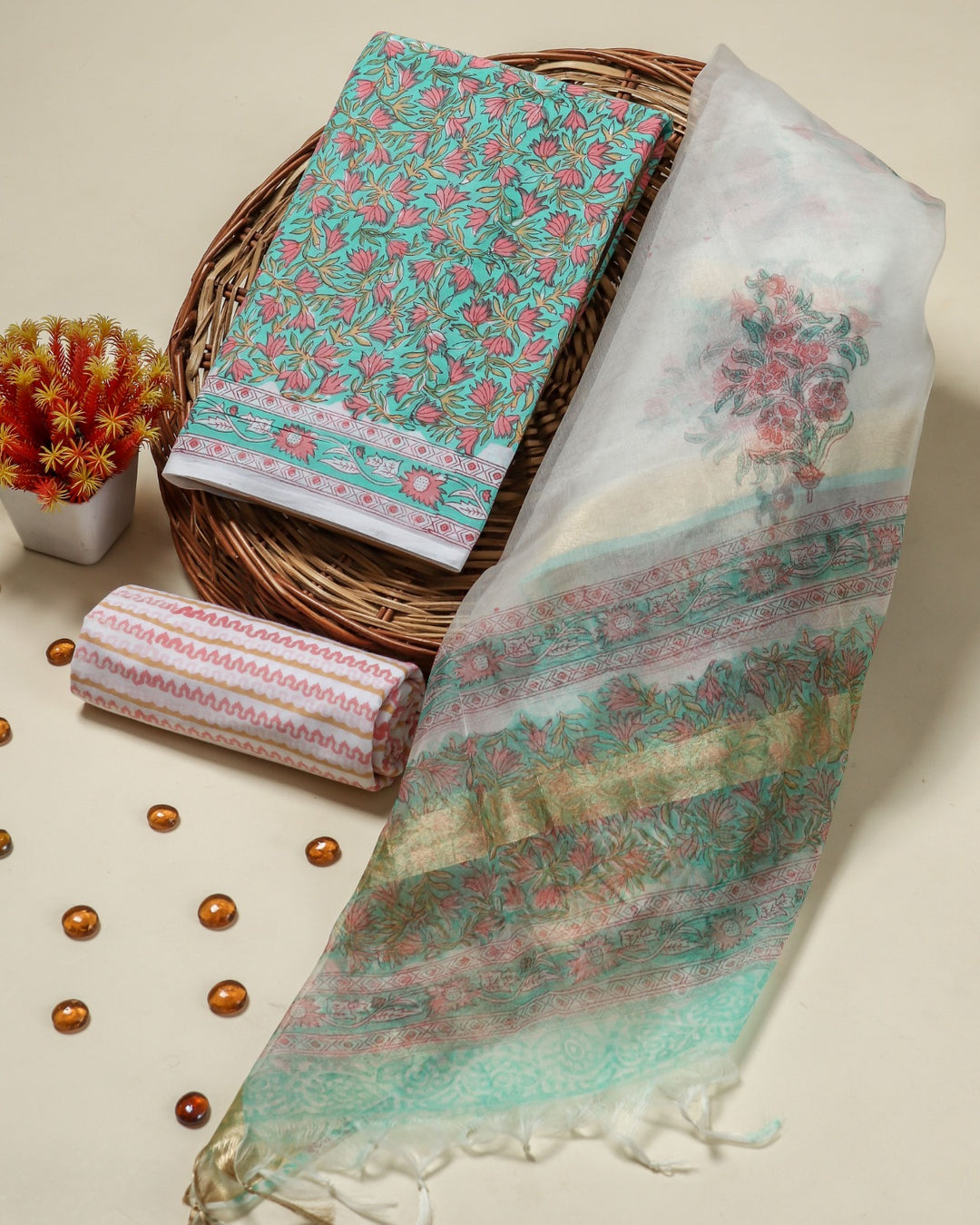 Shop organza dupatta cotton suit sets online