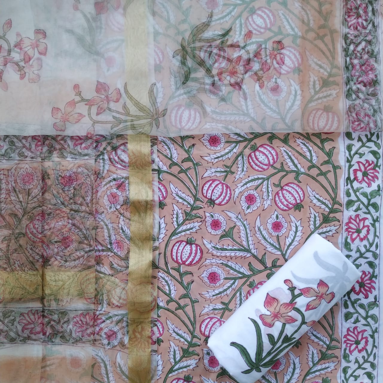 Shop unstitched block print cotton suits online (ORG264)