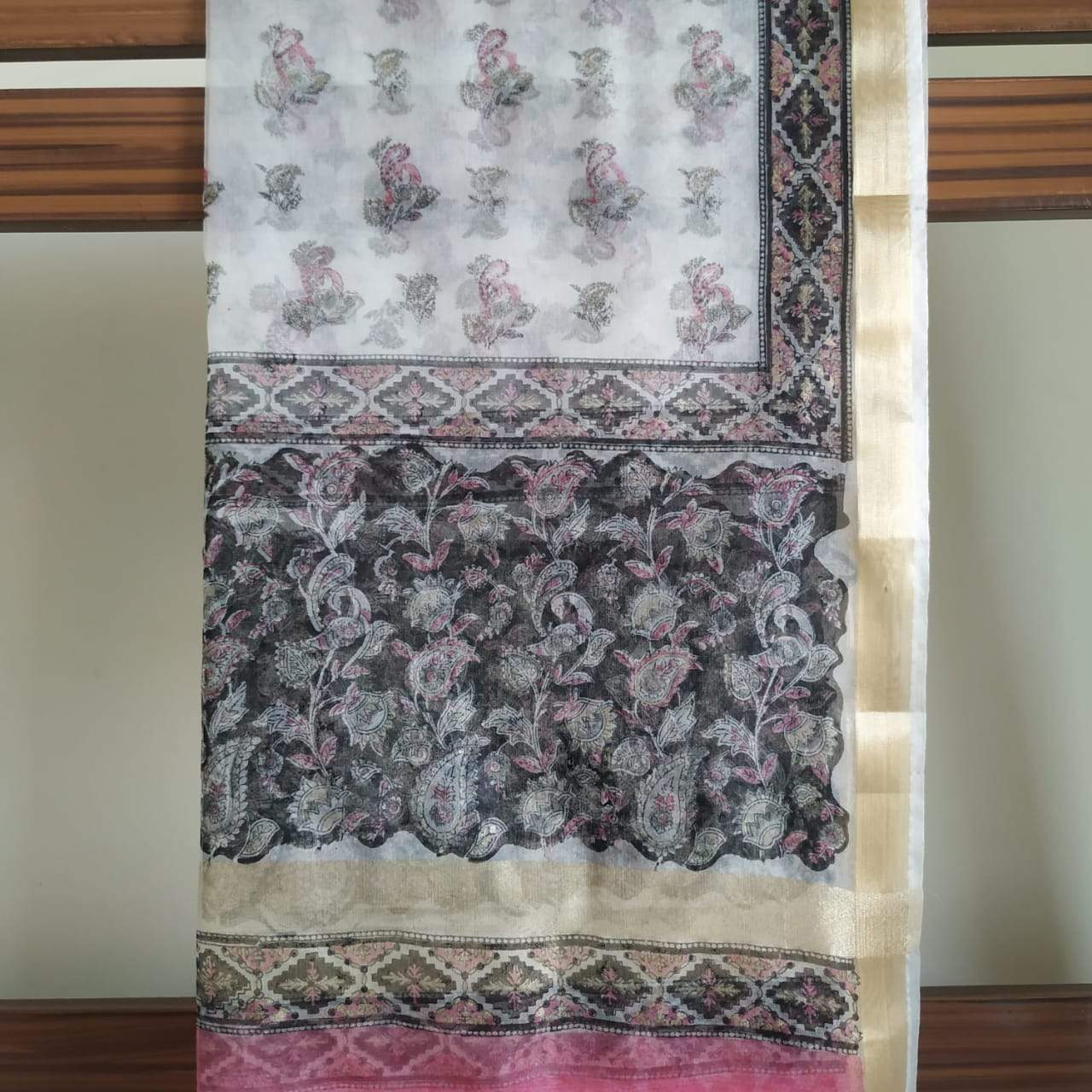 Shop Unstitched Hand Block Print Cotton Suits with Organza Dupatta (ORG46)