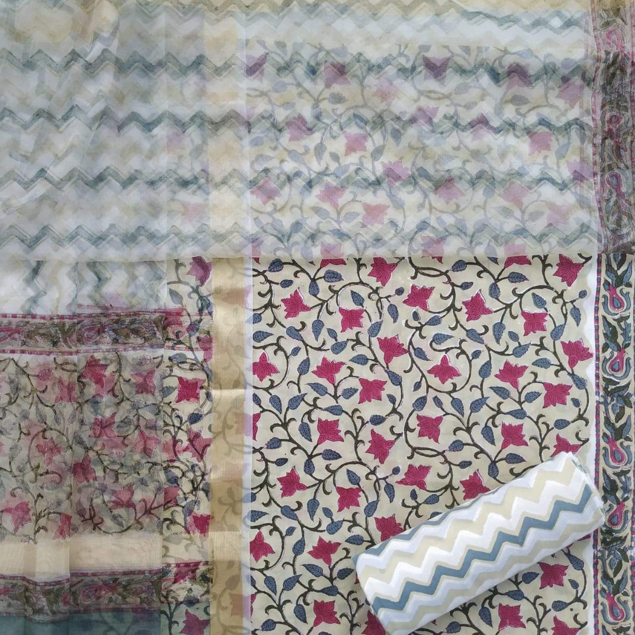 Shop Unstitched Pure Cotton Suits with Organza Dupatta (ORG48)