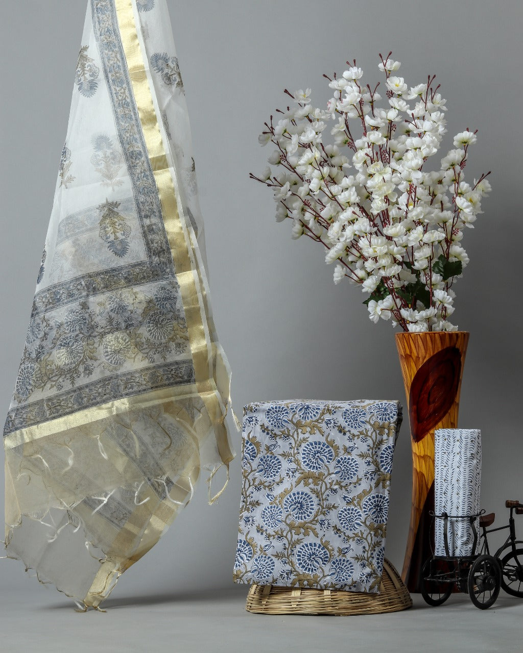 Shop Unstitched Pure Cotton Suits with Organza Dupatta (ORG53)