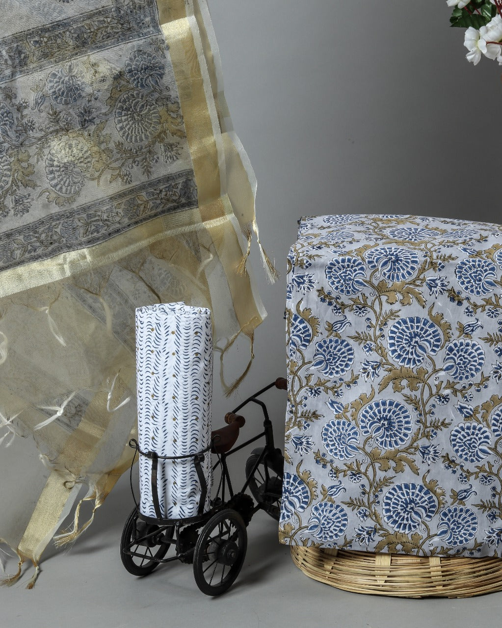 Shop Unstitched Pure Cotton Suits with Organza Dupatta (ORG53)