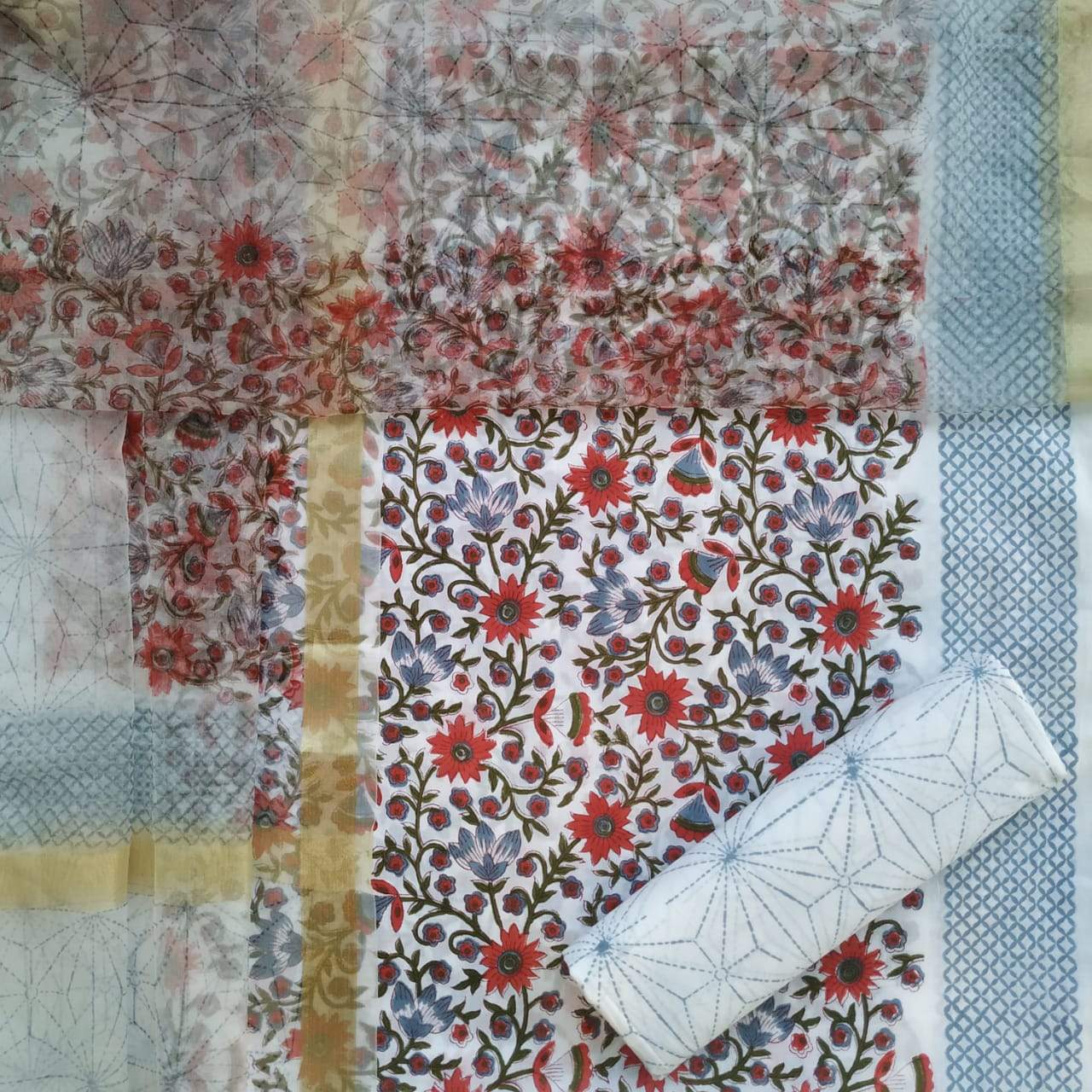 Shop Unstitched Pure Cotton Suits with Organza Dupatta (ORG55)