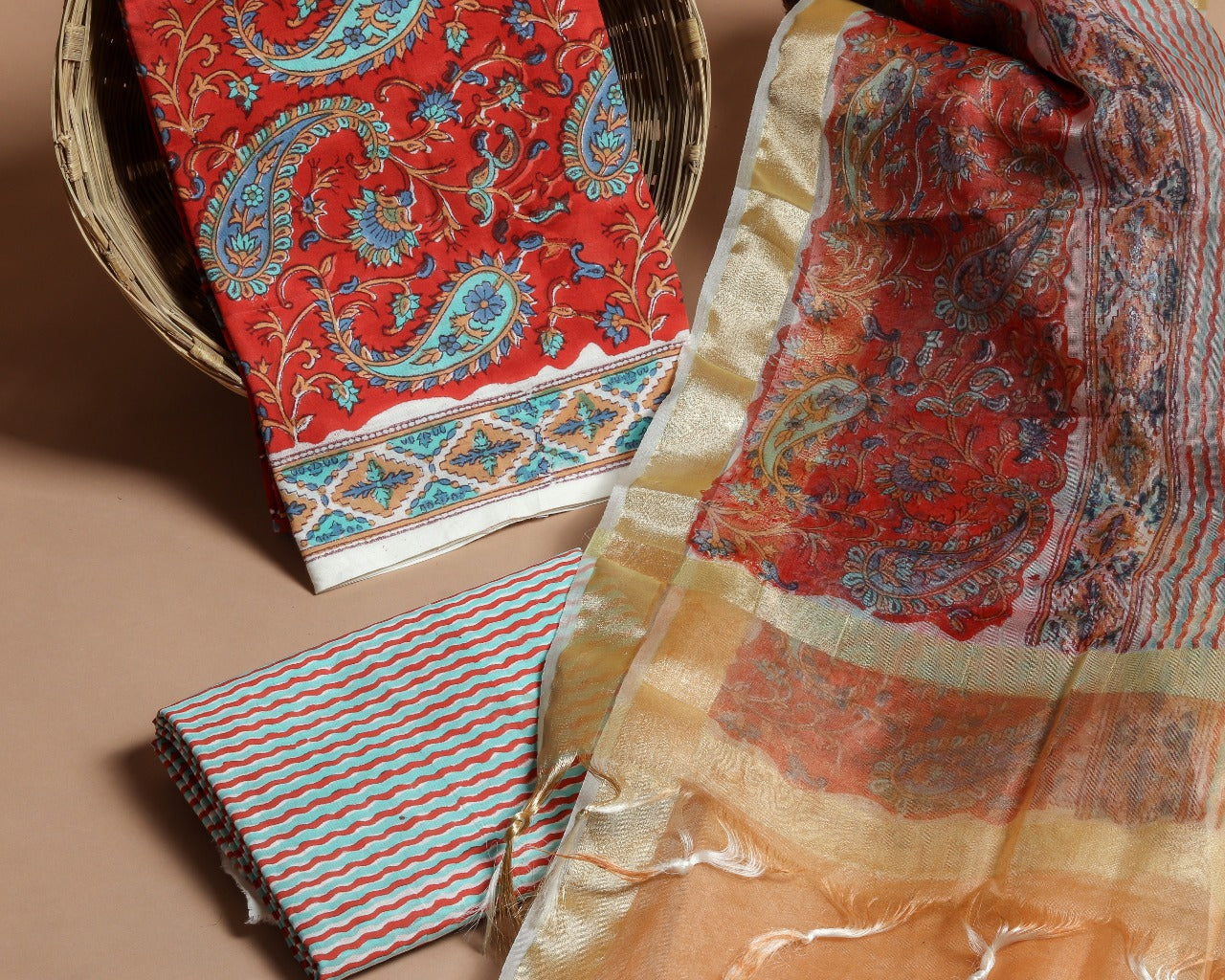 Exclusive Pure Cotton Suit Material with Organza Dupatta (ORG63)