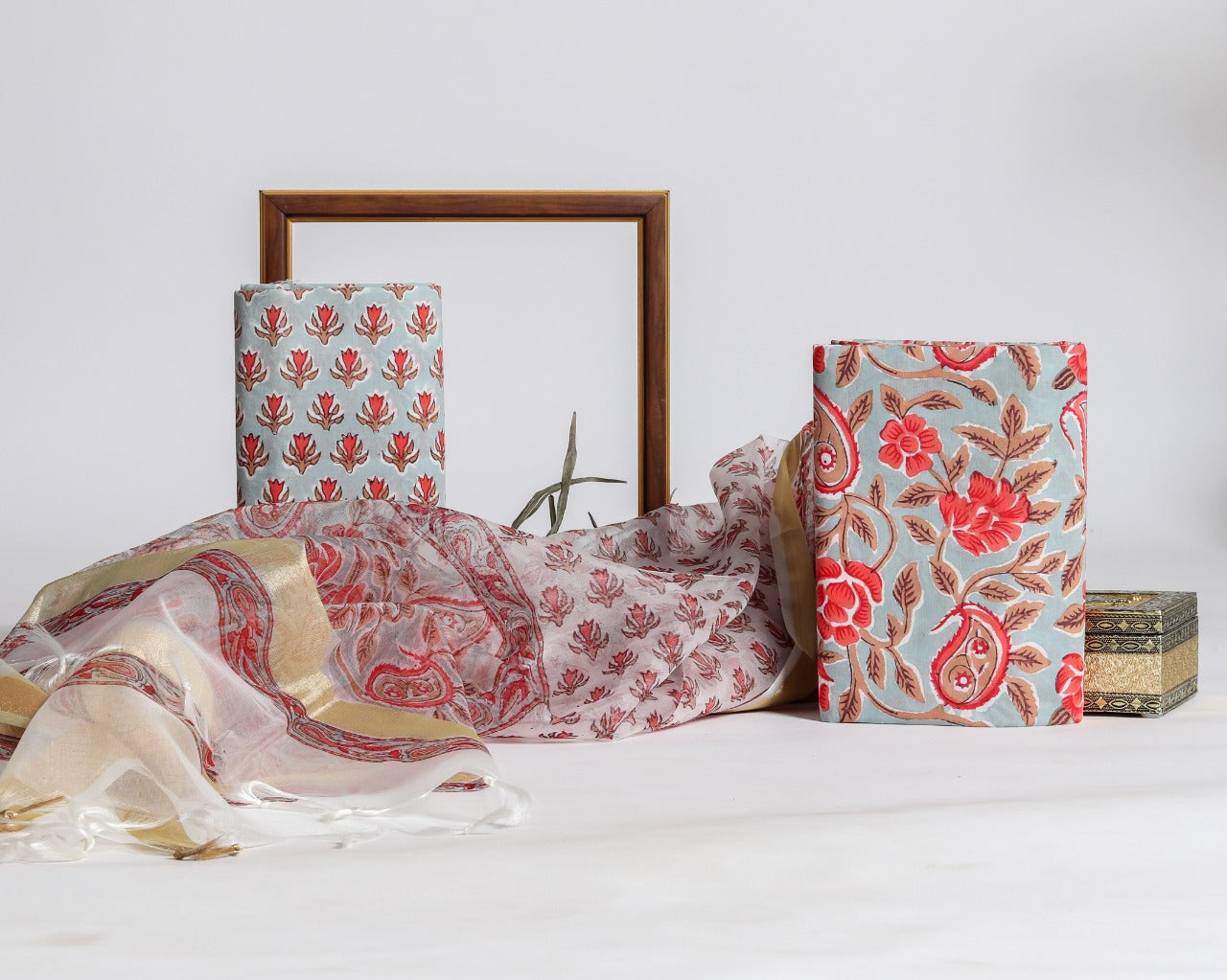 Shop Unstitched Pure Cotton Suits with Organza Dupatta (ORG67)