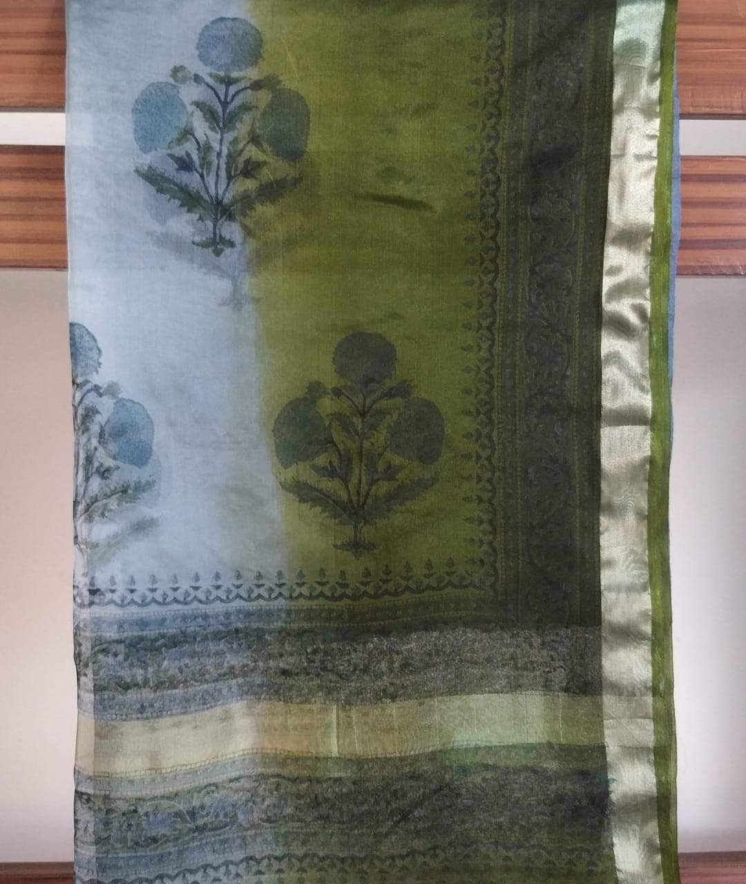 Shop Unstitched Hand Block Print Pure Cotton Suits with Organza Dupatta (ORG68)