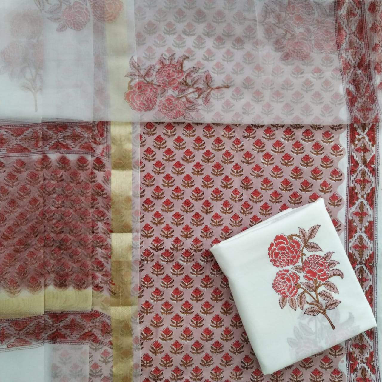 Shop Unstitched Pure Cotton Suits with Organza Dupatta (ORG70)