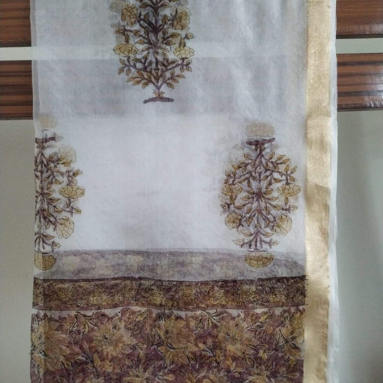 Shop Unstitched Hand Block Print Pure Cotton Suits with Organza Dupatta (ORG72)
