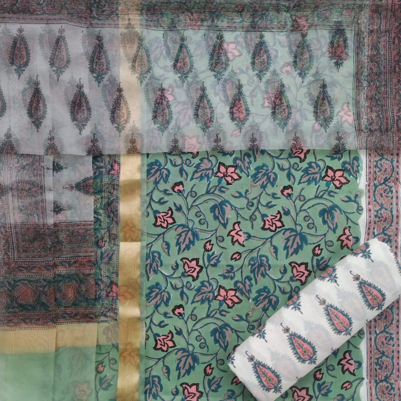 Shop Unstitched Pure Cotton Suits with Organza Dupatta (ORG75)