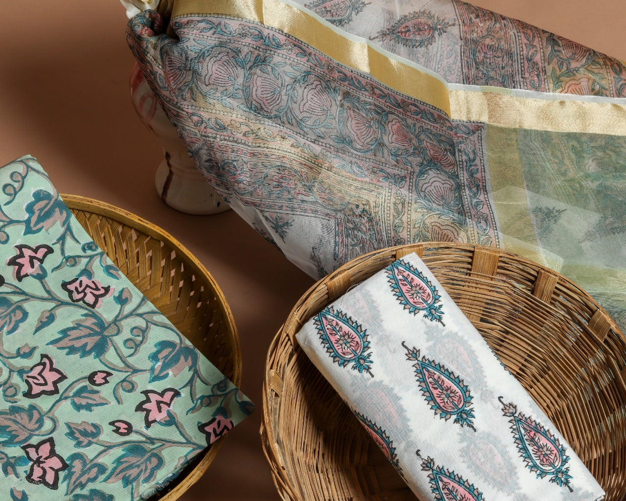 Shop Unstitched Pure Cotton Suits with Organza Dupatta (ORG75)