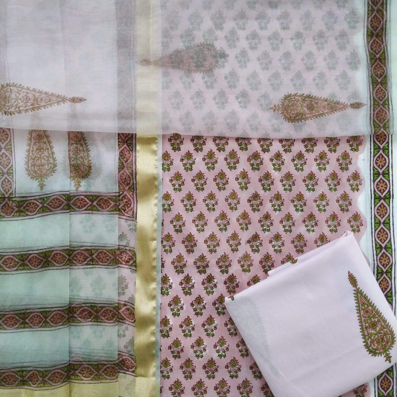 Shop Unstitched Pure Cotton Suits online with Organza Dupatta (ORG76)