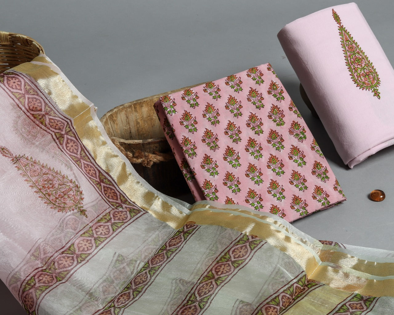 Shop Unstitched Pure Cotton Suits online with Organza Dupatta (ORG76)