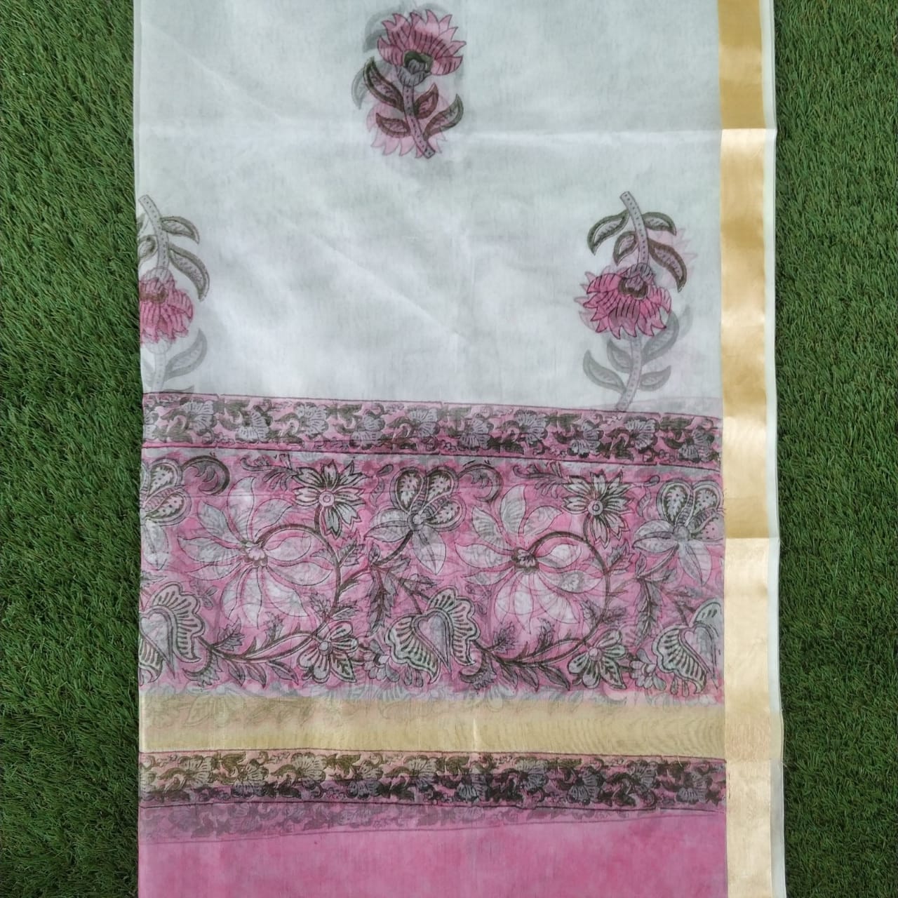 Shop Unstitched Hand Block Print Pure Cotton Suits with Organza Dupatta (ORG85)