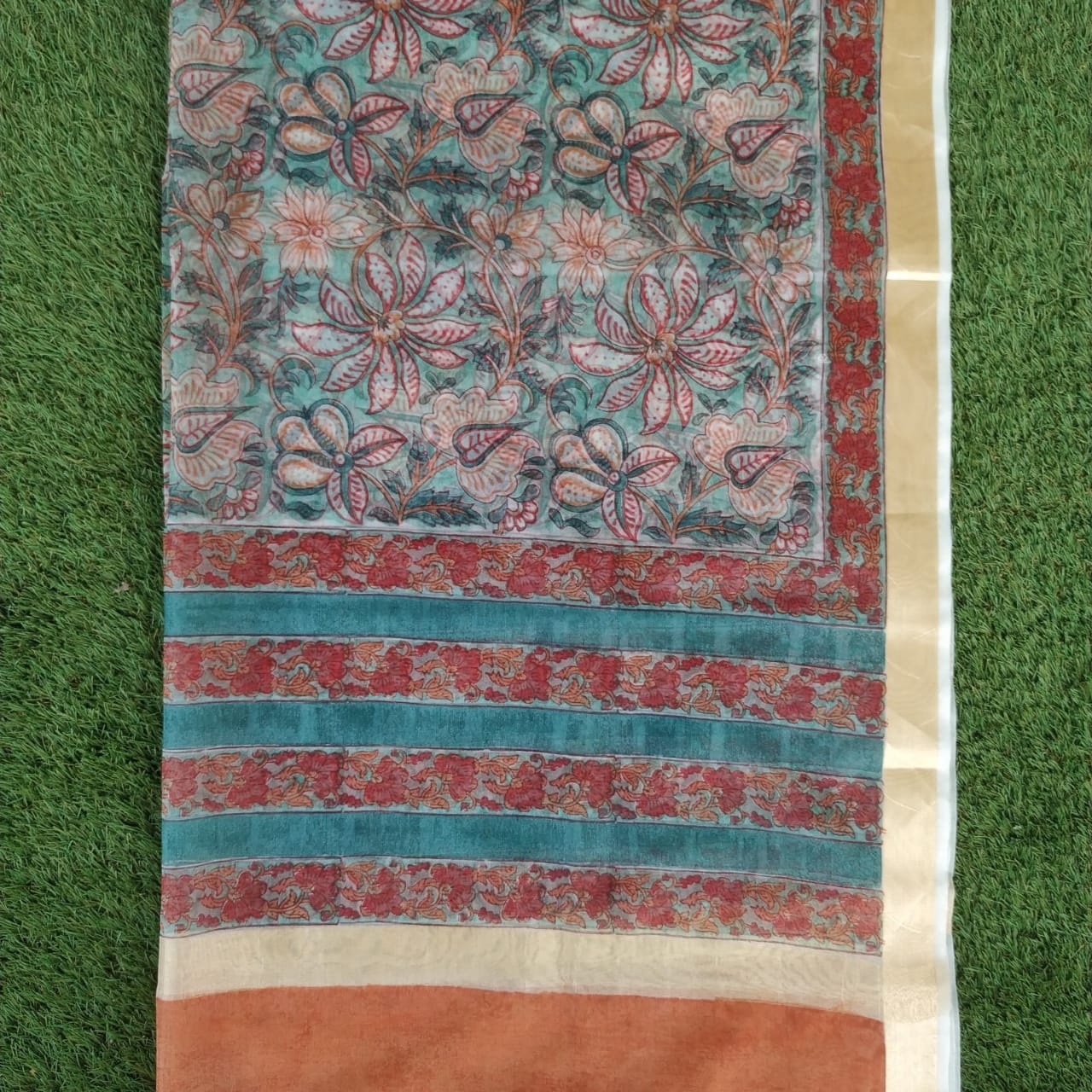 Shop Unstitched Hand Block Print Pure Cotton Suits with Organza Dupatta (ORG88)