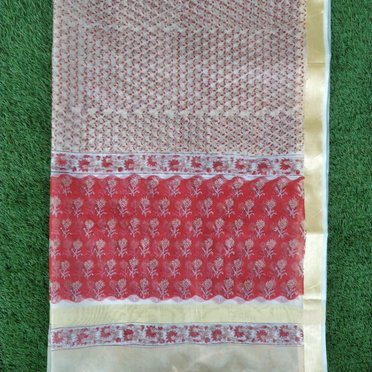 Shop Unstitched Hand Block Print Pure Cotton Suits with Organza Dupatta (ORG89)