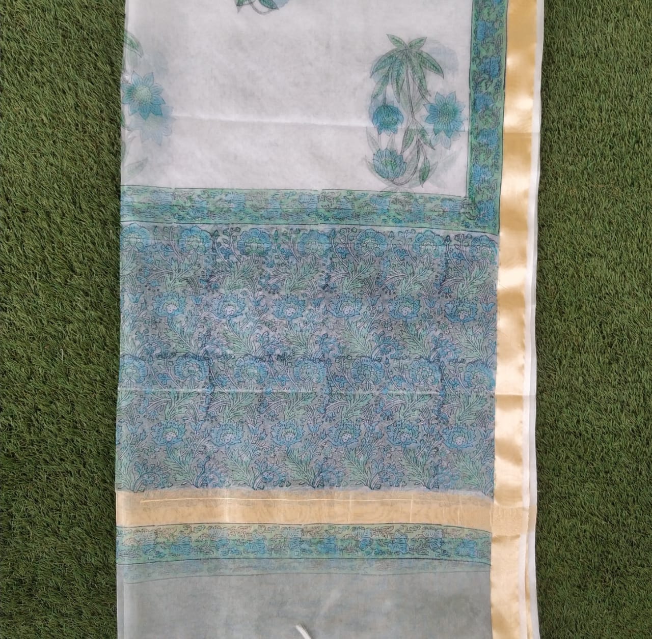 Shop Unstitched Hand Block Print Pure Cotton Suits with Organza Dupatta (ORG92)