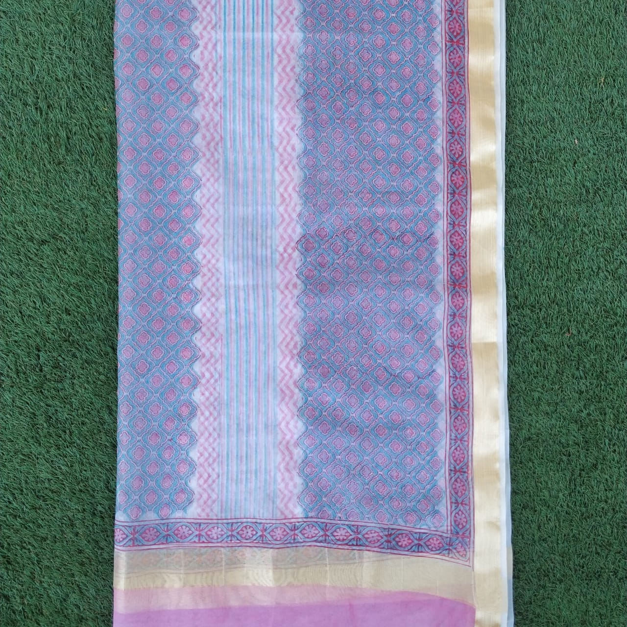 Shop Unstitched Hand Block Print Pure Cotton Suits with Organza Dupatta (ORG93)