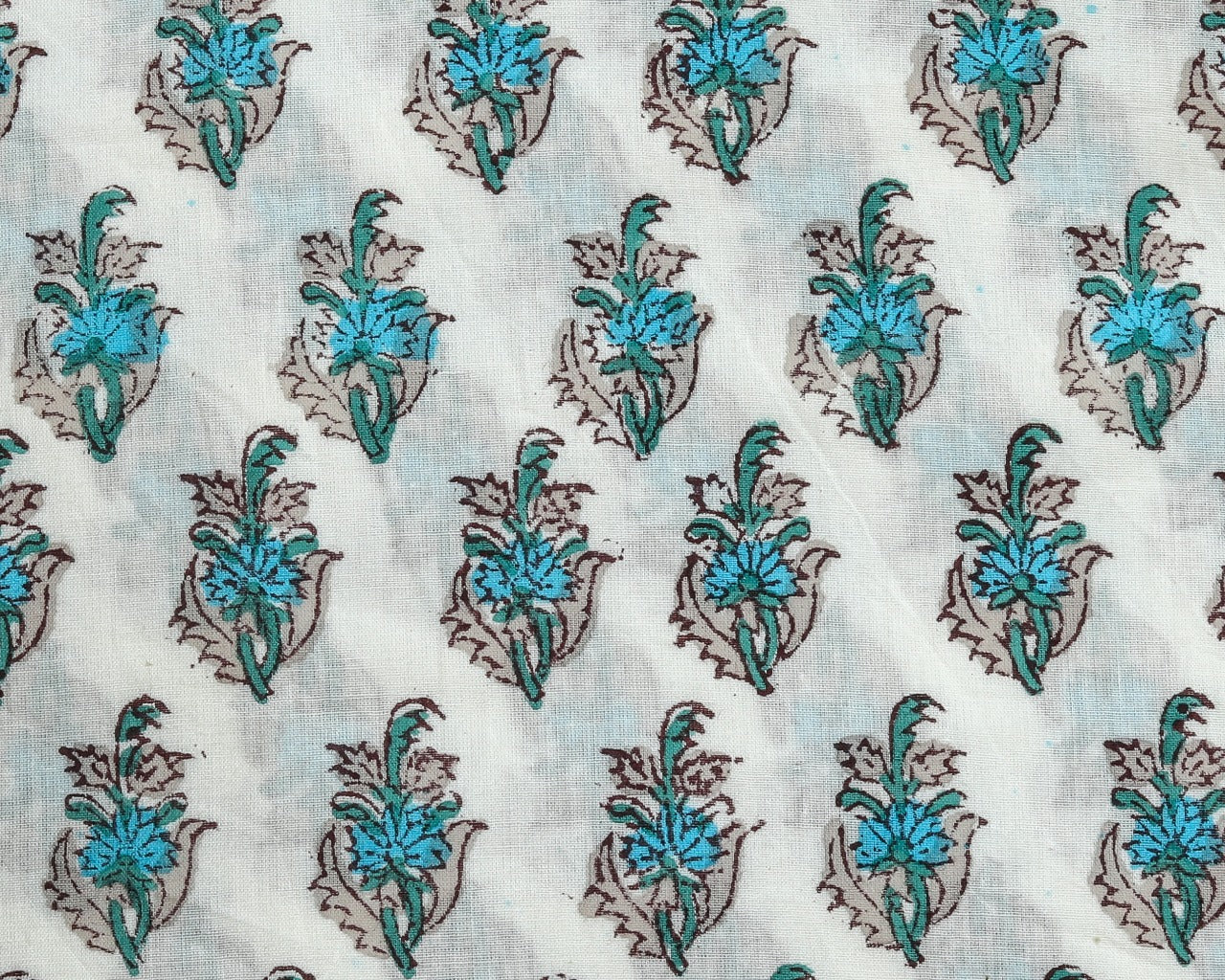 Shop Unstitched Hand Block Print Pure Cotton Suits with Organza Dupatta (ORG94)