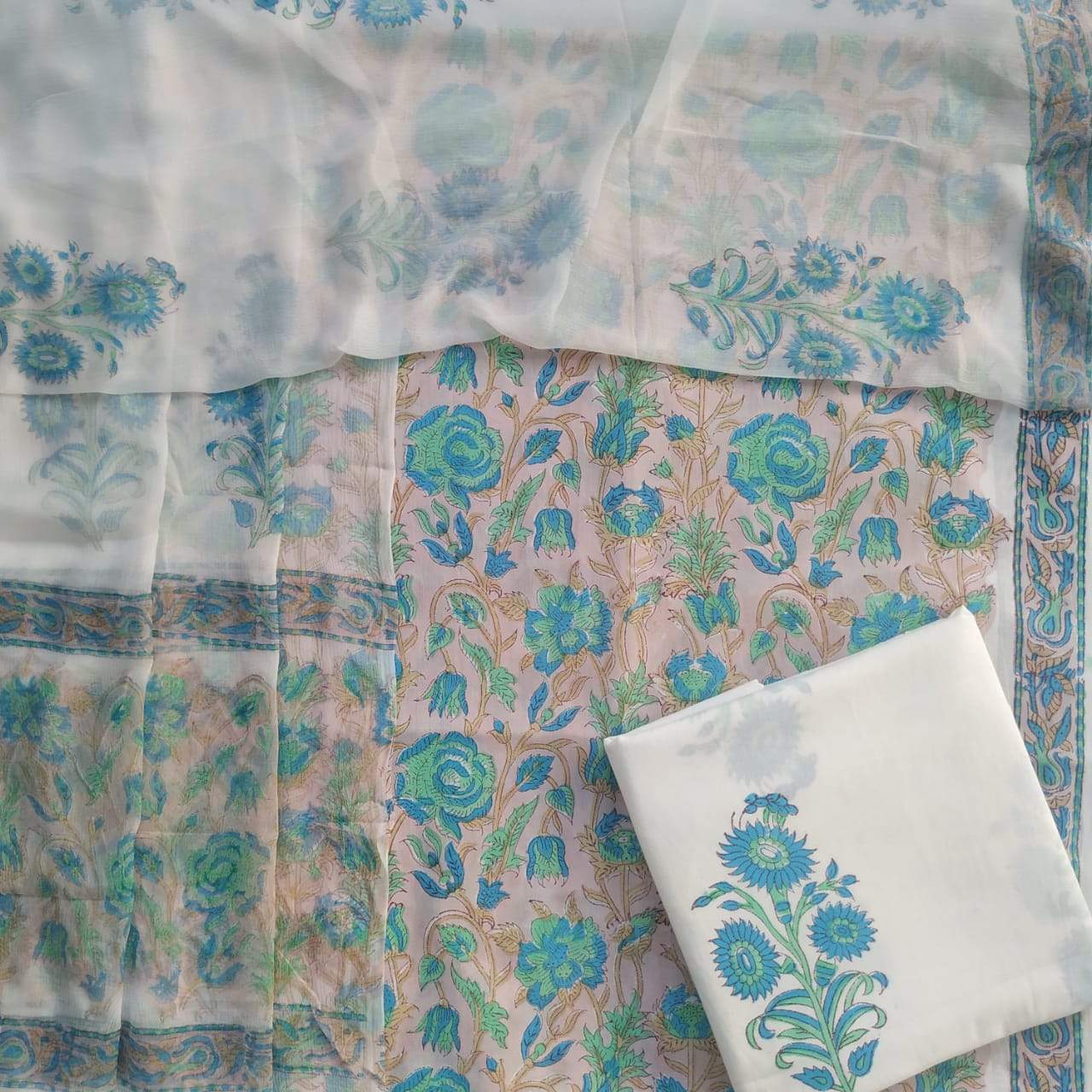 Shop Unstitched Pure Cotton Suits with Chiffon Dupatta (PCHF103)