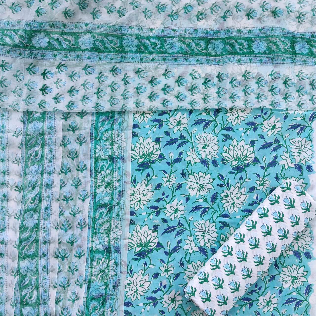 Floral Jaal Print Pure Cotton Suit with Chiffon Dupatta (PCHF113)