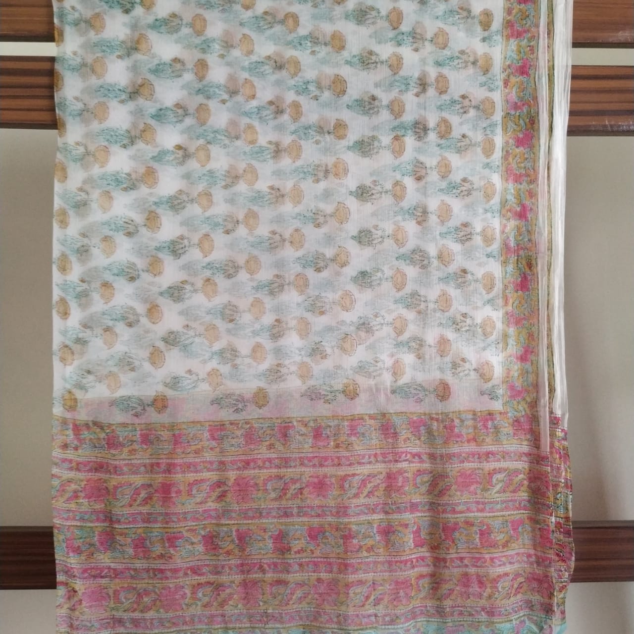 Shop Unstitched Block Print Pure Cotton Suits with Chiffon Dupatta (PCHF142)