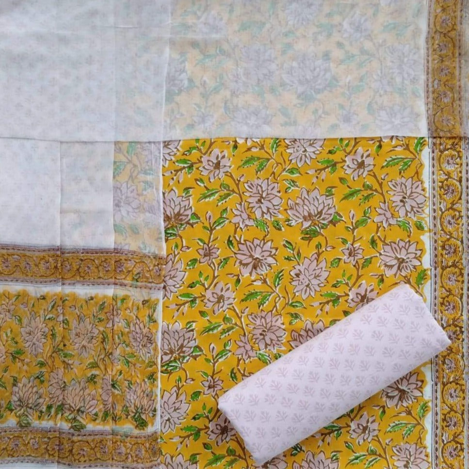 Shop Hand Block Print Pure Cotton Suits with Chiffon Dupatta (PCHF146)