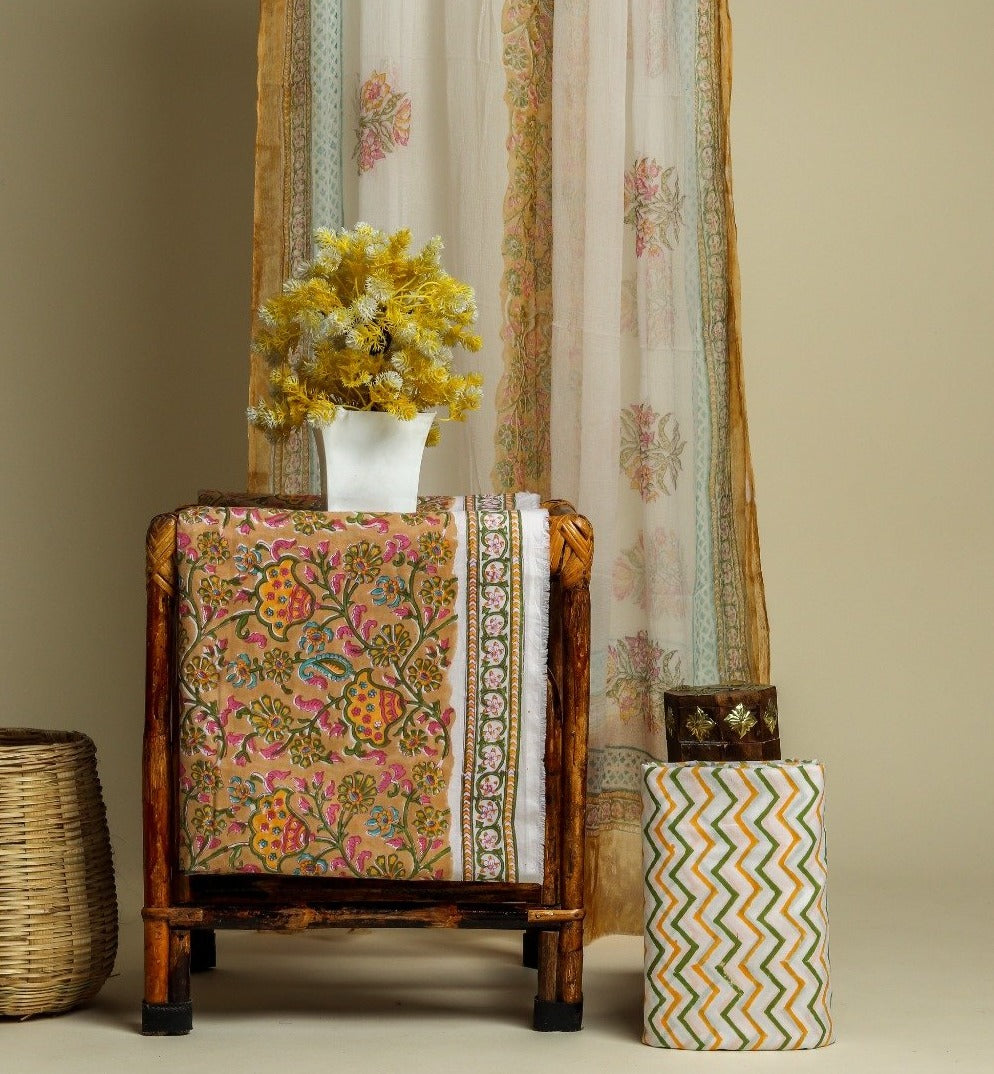 Shop Unstitched Hand Block Print Pure Cotton Suits with Chiffon Dupatta (PCHF151)