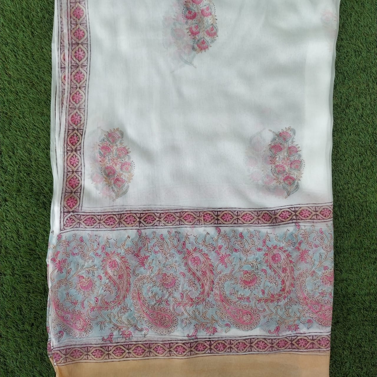 Shop Unstitched Hand Block Print Pure Cotton Suits with Chiffon Dupatta (PCHF168)