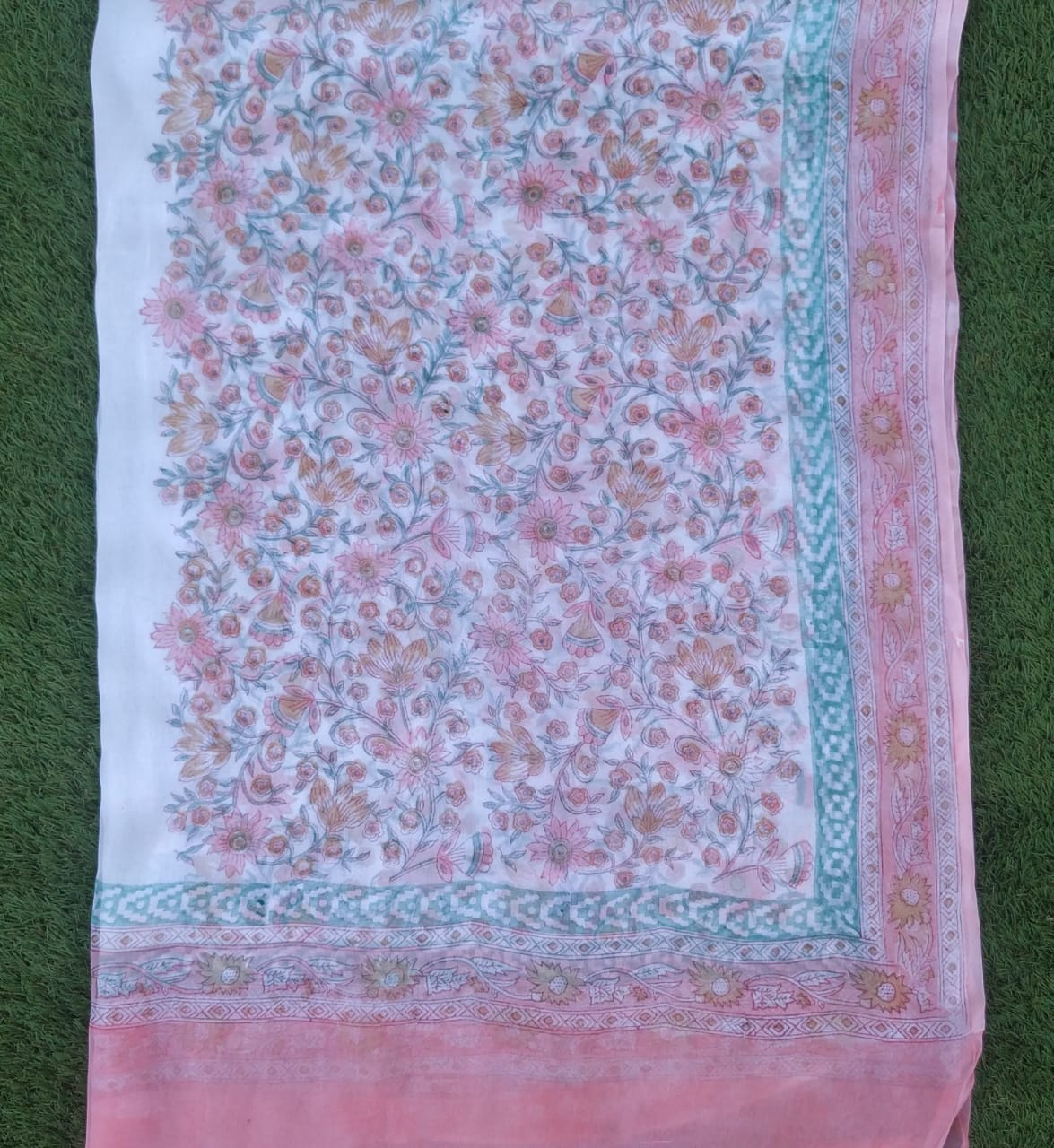 Shop Unstitched Hand Block Print Pure Cotton Suits with Chiffon Dupatta (PCHF209)