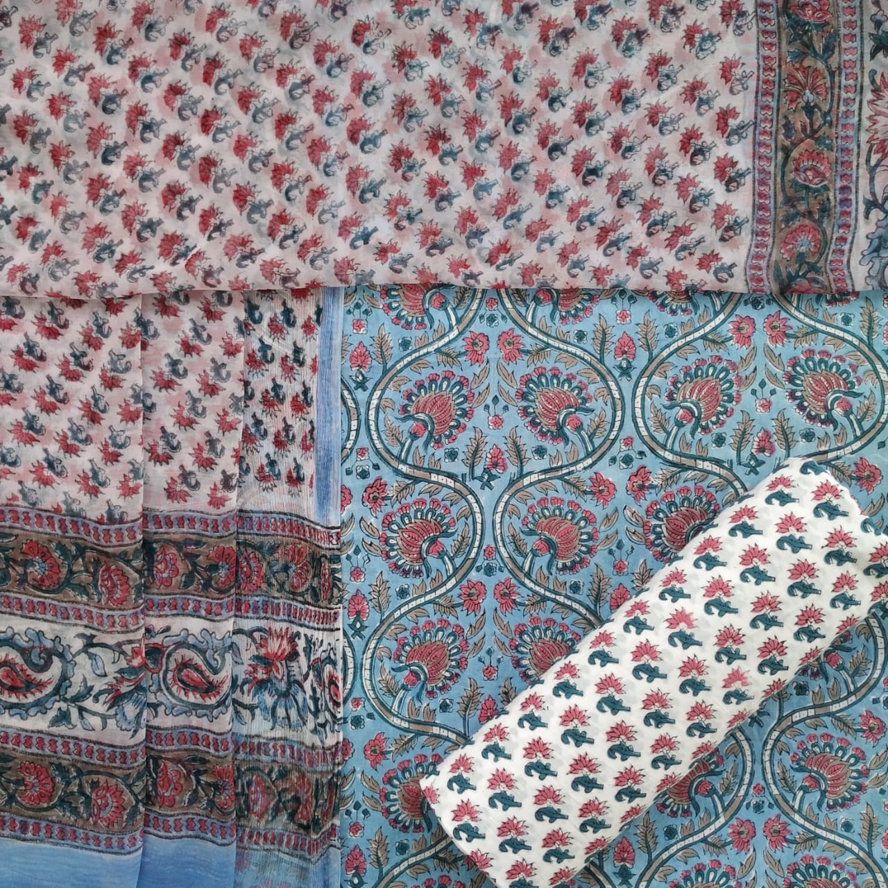 Shalvi's Hand Block Print Pure Cotton Suit with Chiffon Dupatta (PCHF216)