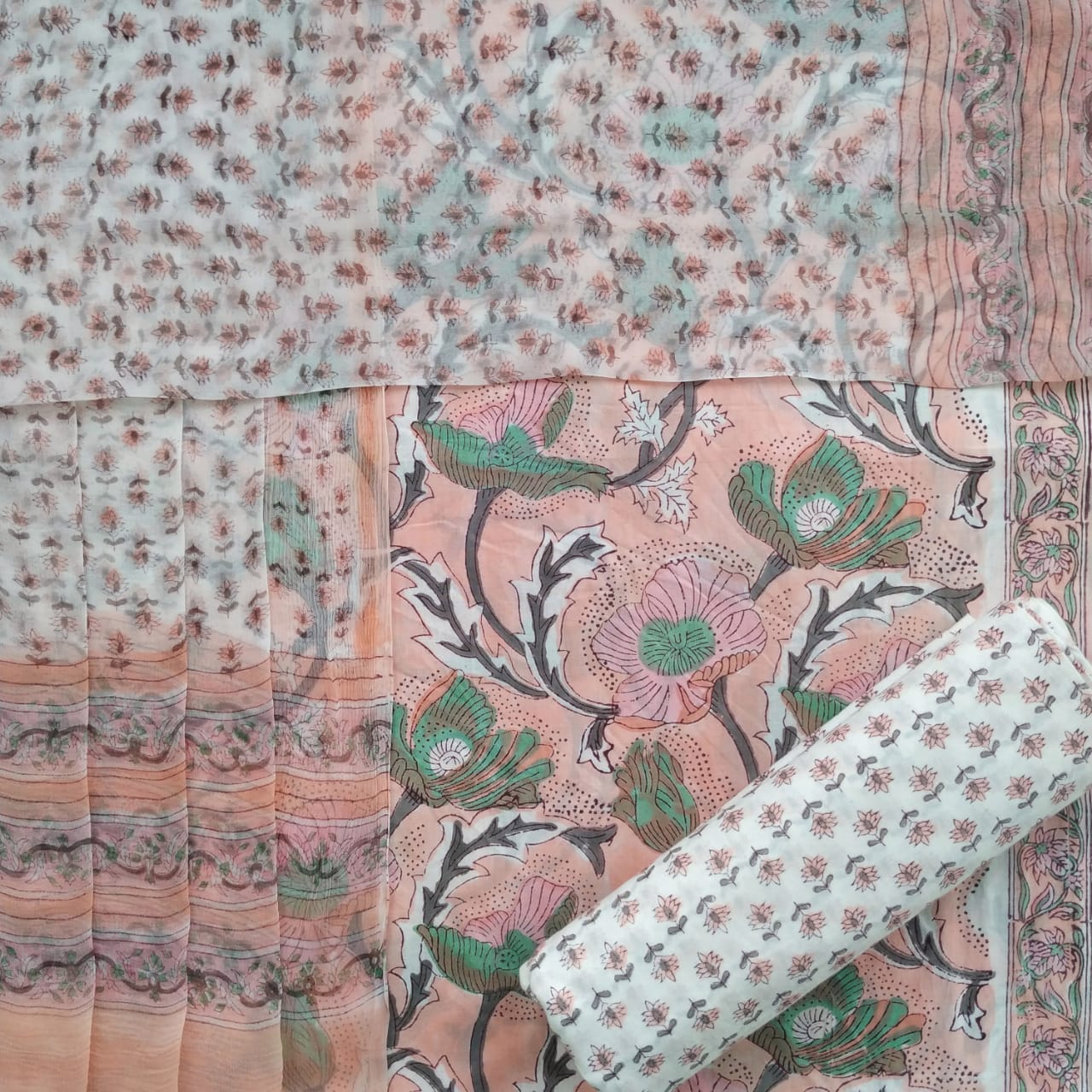 Summery Hand Block Print Pure Cotton Chiffon Dupatta Suit (PCHF217)