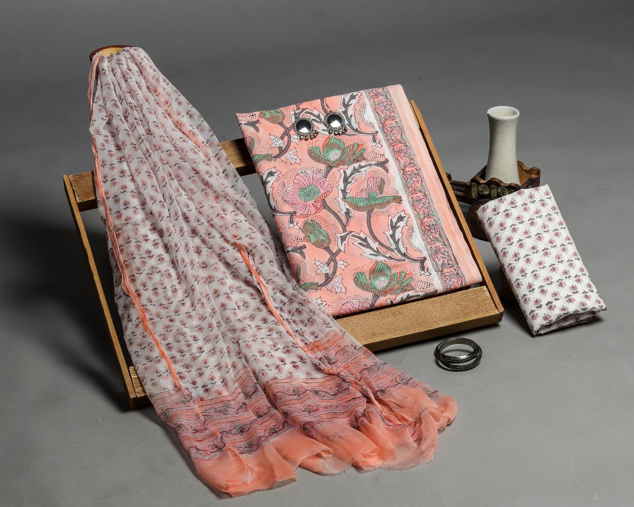 Summery Hand Block Print Pure Cotton Chiffon Dupatta Suit (PCHF217)