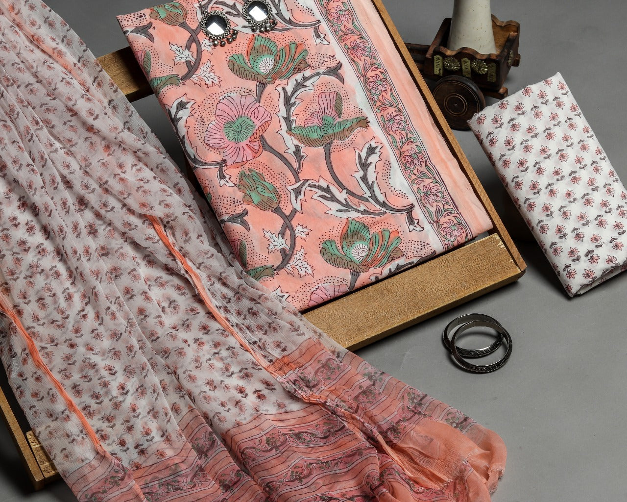 Summery Hand Block Print Pure Cotton Chiffon Dupatta Suit (PCHF217)