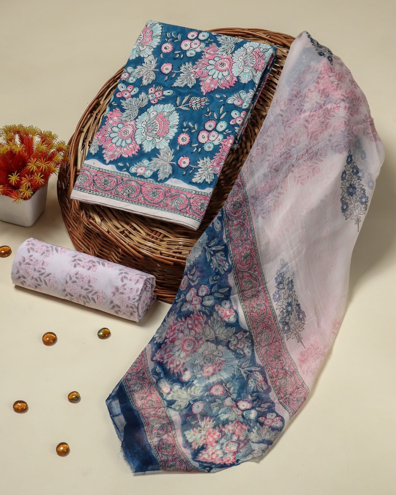 Shop unstitched cotton suits with chiffon dupatta in jaipur (PCHF21)