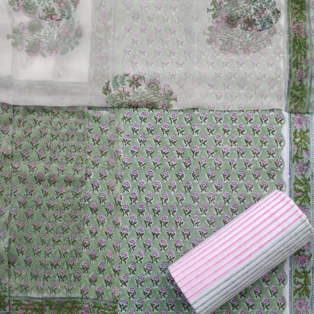 Shop Hand Block Print Pure Cotton Suits online with Chiffon Dupatta (PCHF237)