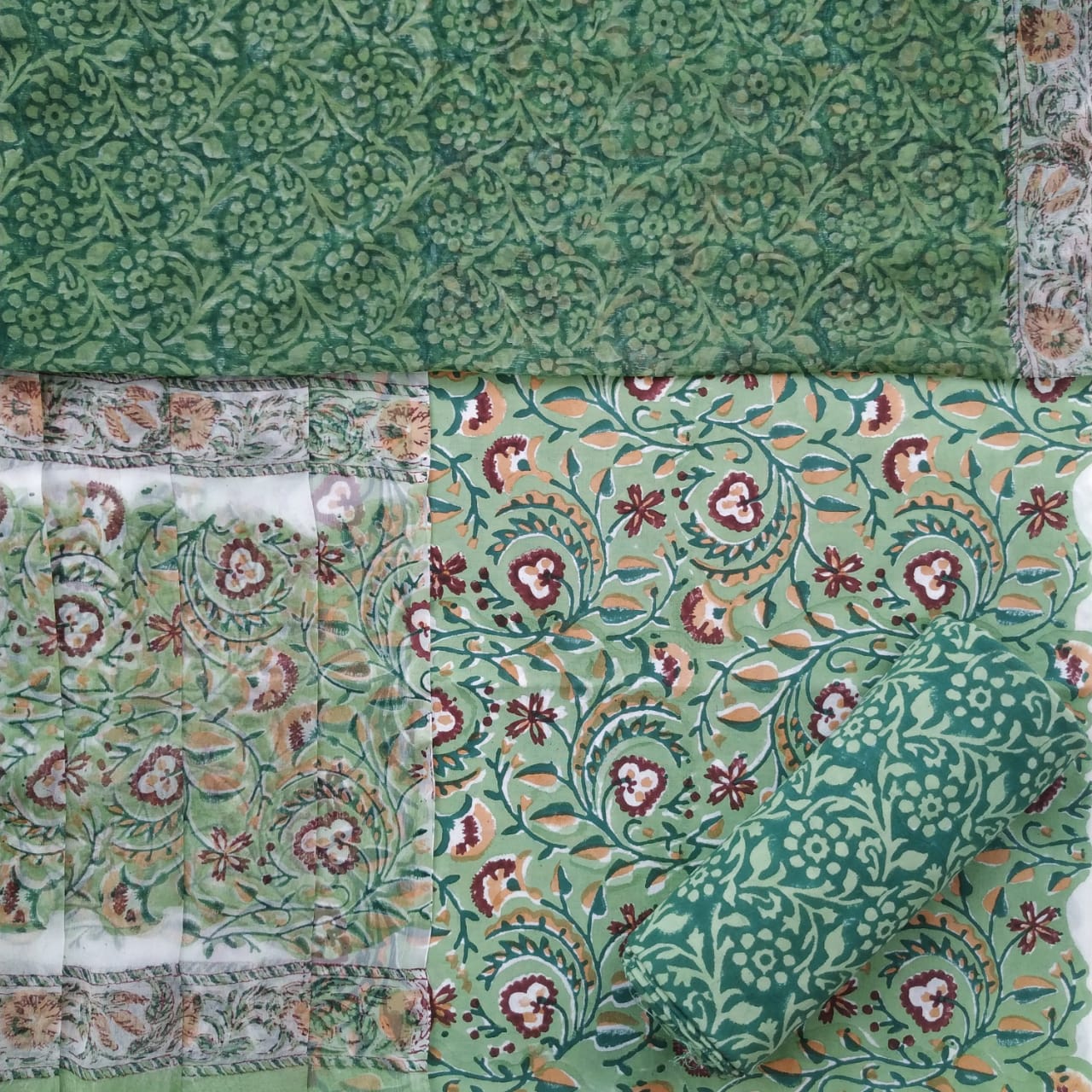 Shop Hand Block Print Pure Cotton Suits with Chiffon Dupatta (PCHF239