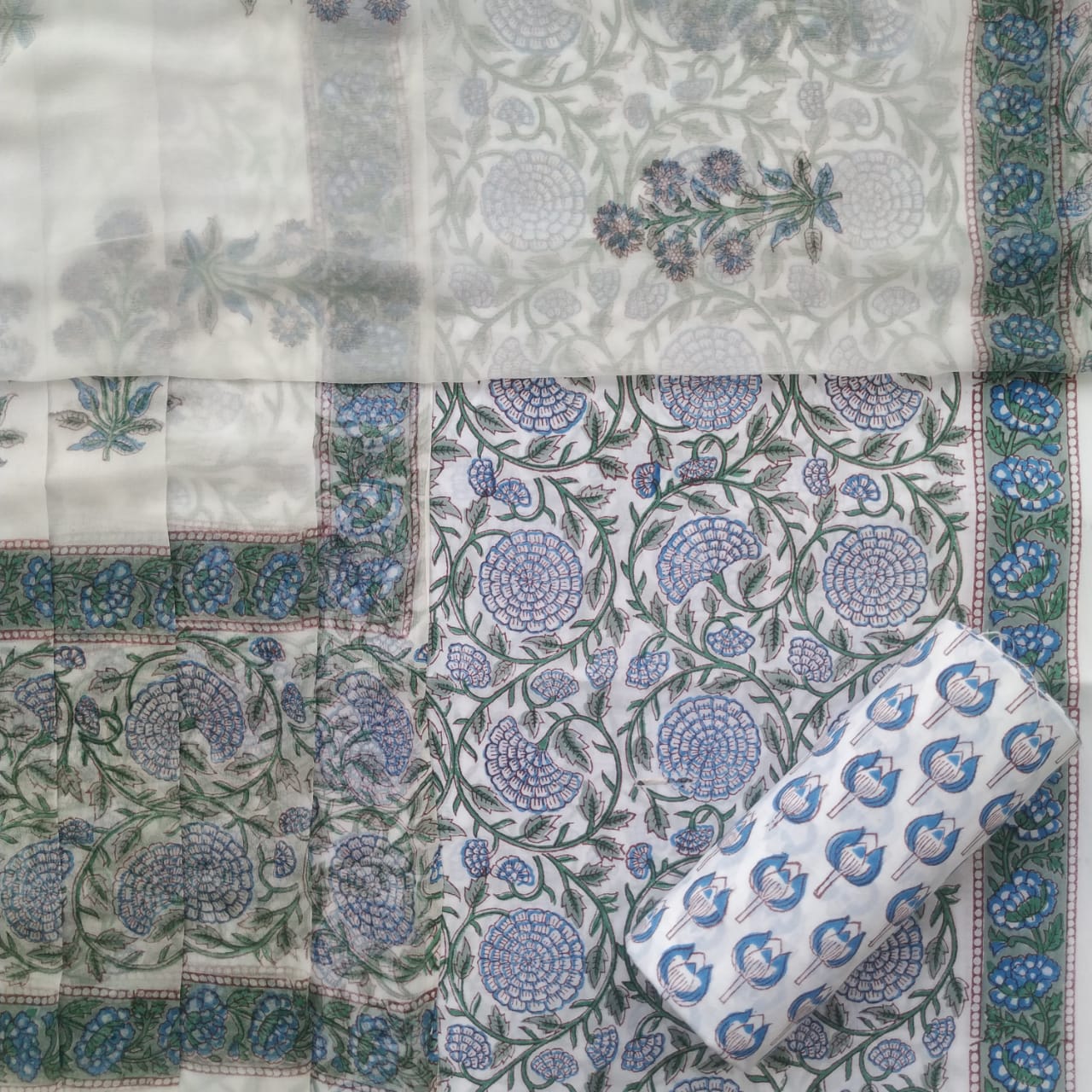 Shop Hand Block Print Pure Cotton Suits with Chiffon Dupatta (PCHF240)
