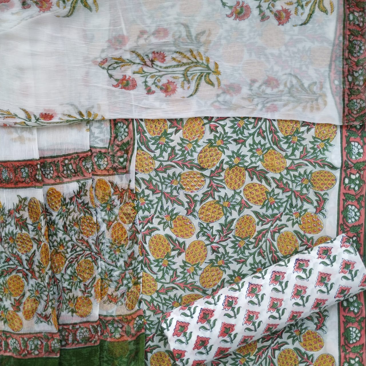 shop block print dress material with chiffon dupatta