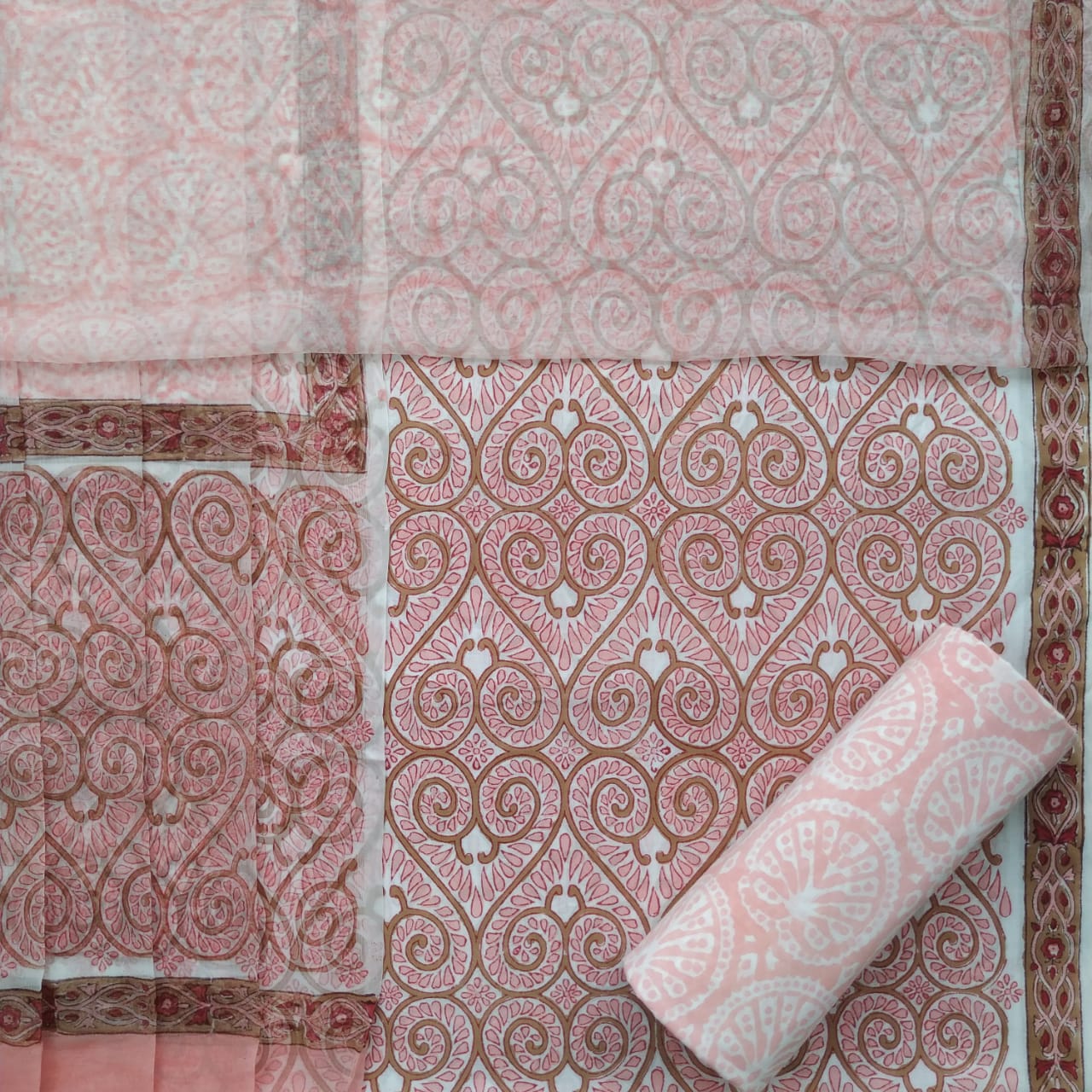 shop pure cotton hand block printed suits with chiffon dupatta