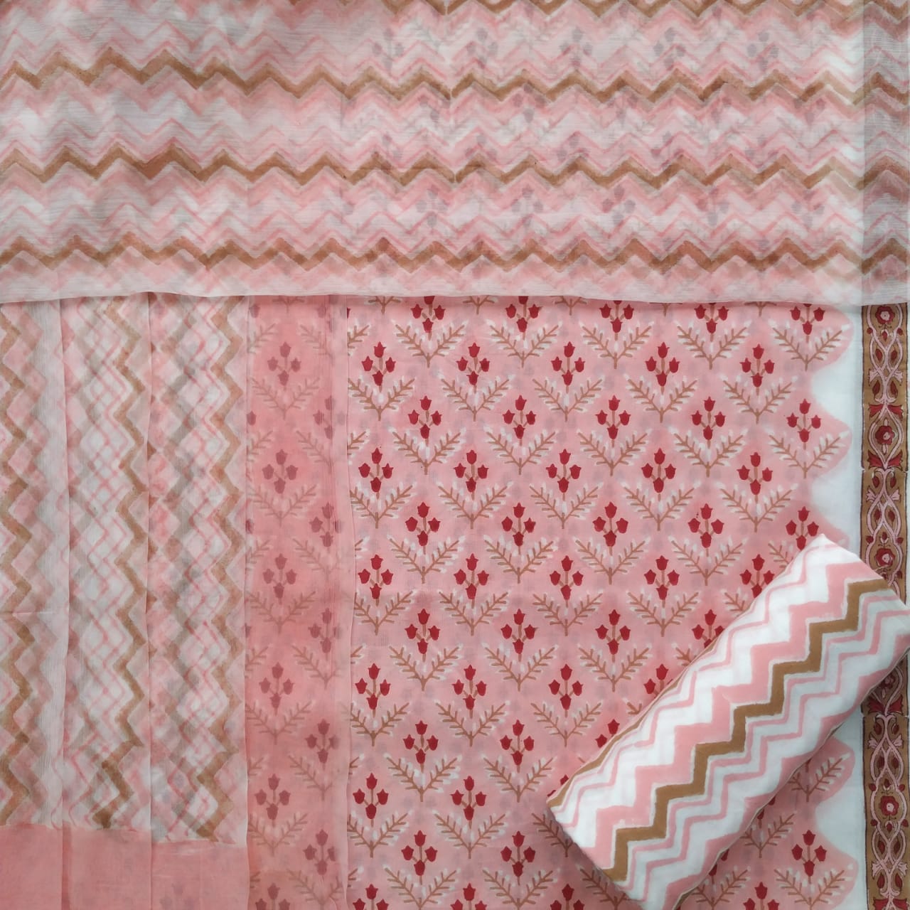 shop block print dress material with chiffon dupatta