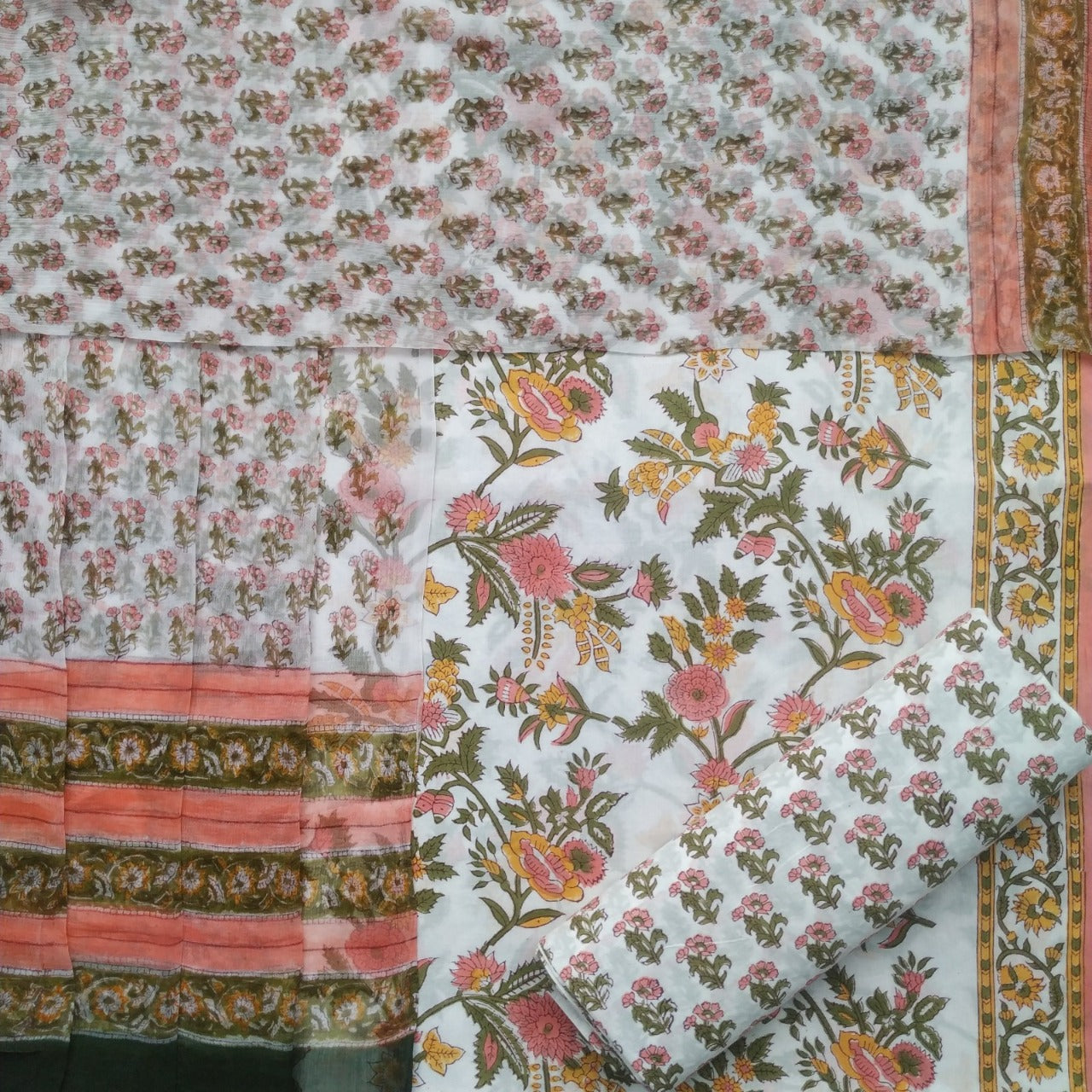 shop unstitched cotton suit with chiffon dupatta online