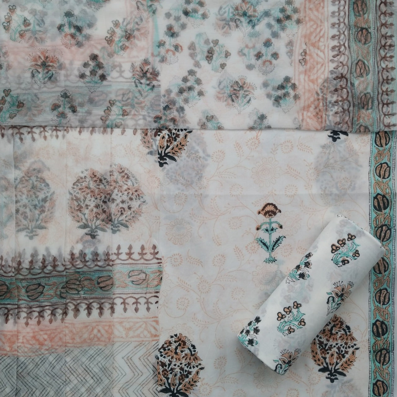 shop unstitched cotton suit with chiffon dupatta