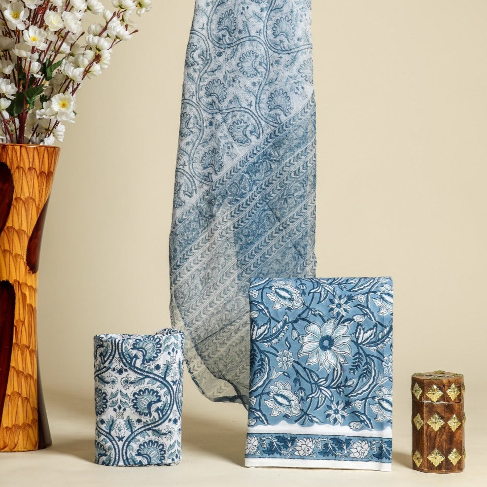 Shop unstitched cotton suits with chiffon dupatta (PCHF313)