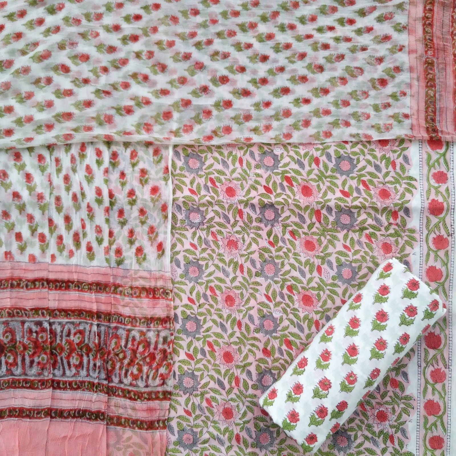 Shop unstitched cotton suit set with chiffon dupatta (PCHF340)
