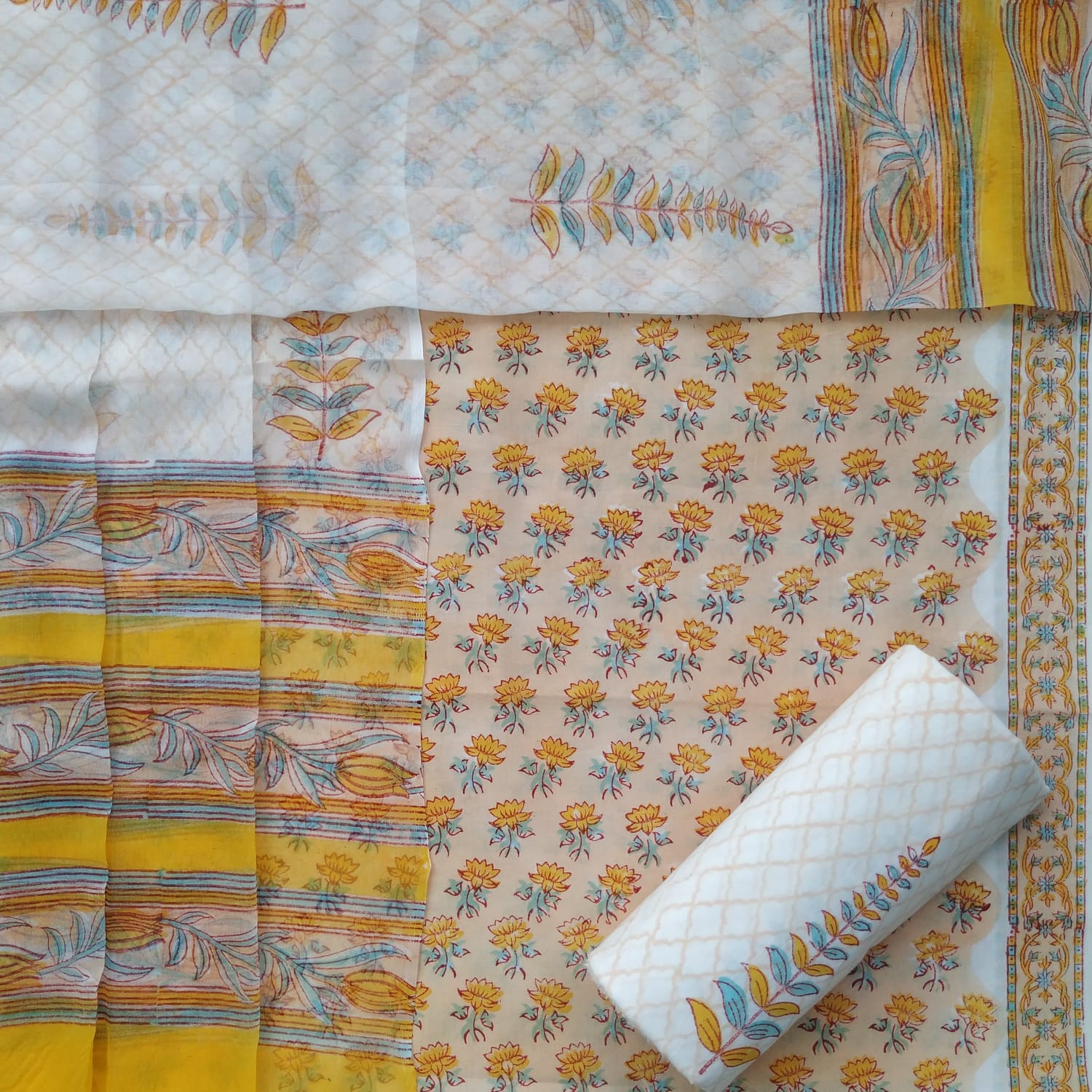 Shop unstitched cotton suit sets with chiffon dupatta (PCHF364)