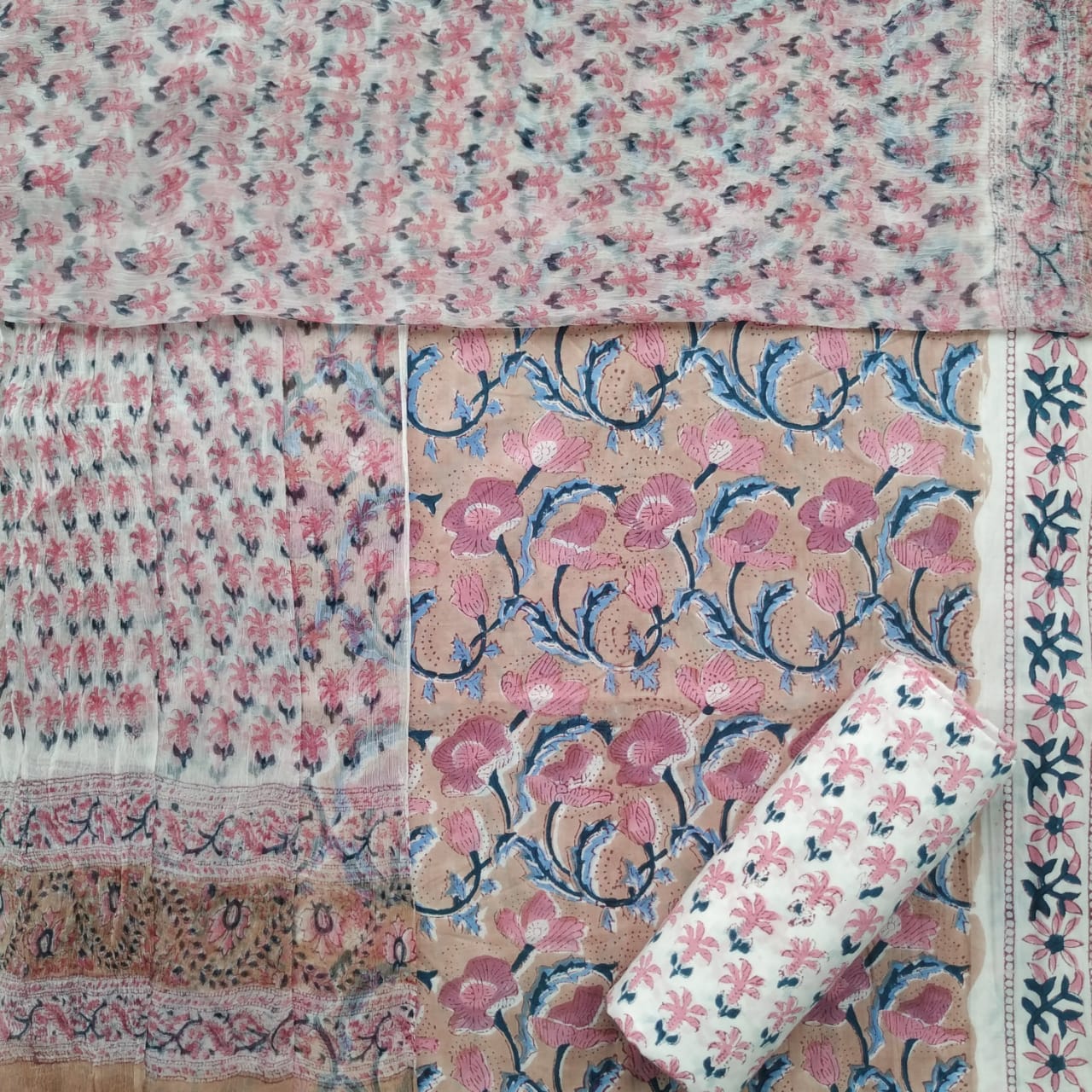 Shop unstitched cotton suit sets with chiffon dupatta (PCHF404)