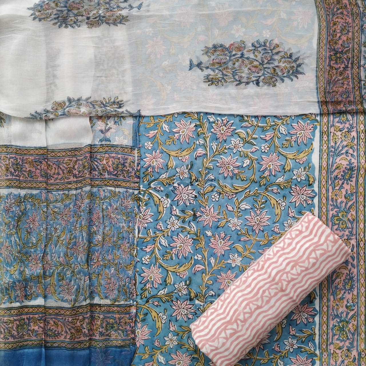 Shop cotton suit material with chiffon dupatta online (PCHF416)