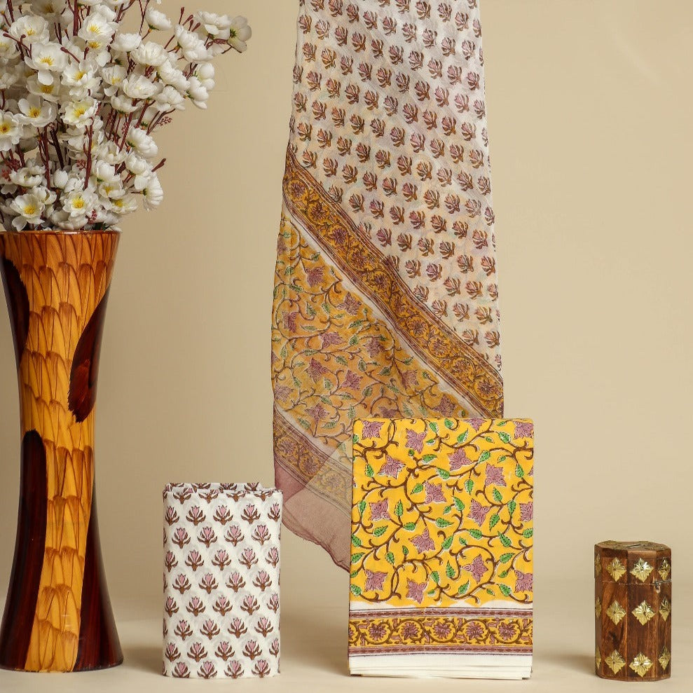 Shop unstitched cotton suit sets with chiffon dupatta (PCHF420)